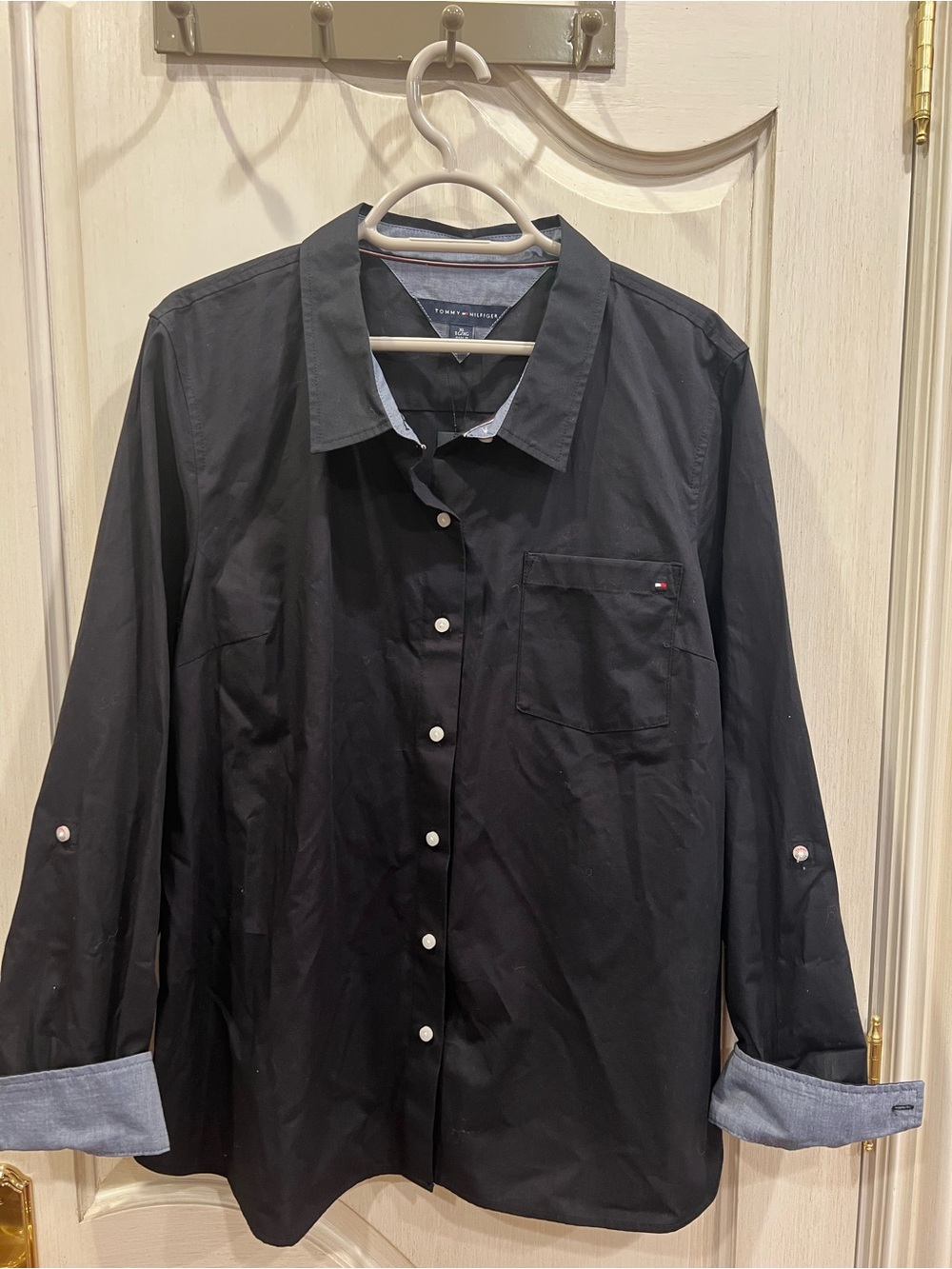 Tommy Hilfiger Black Button-Down Shirt with Blue Contrast Trim